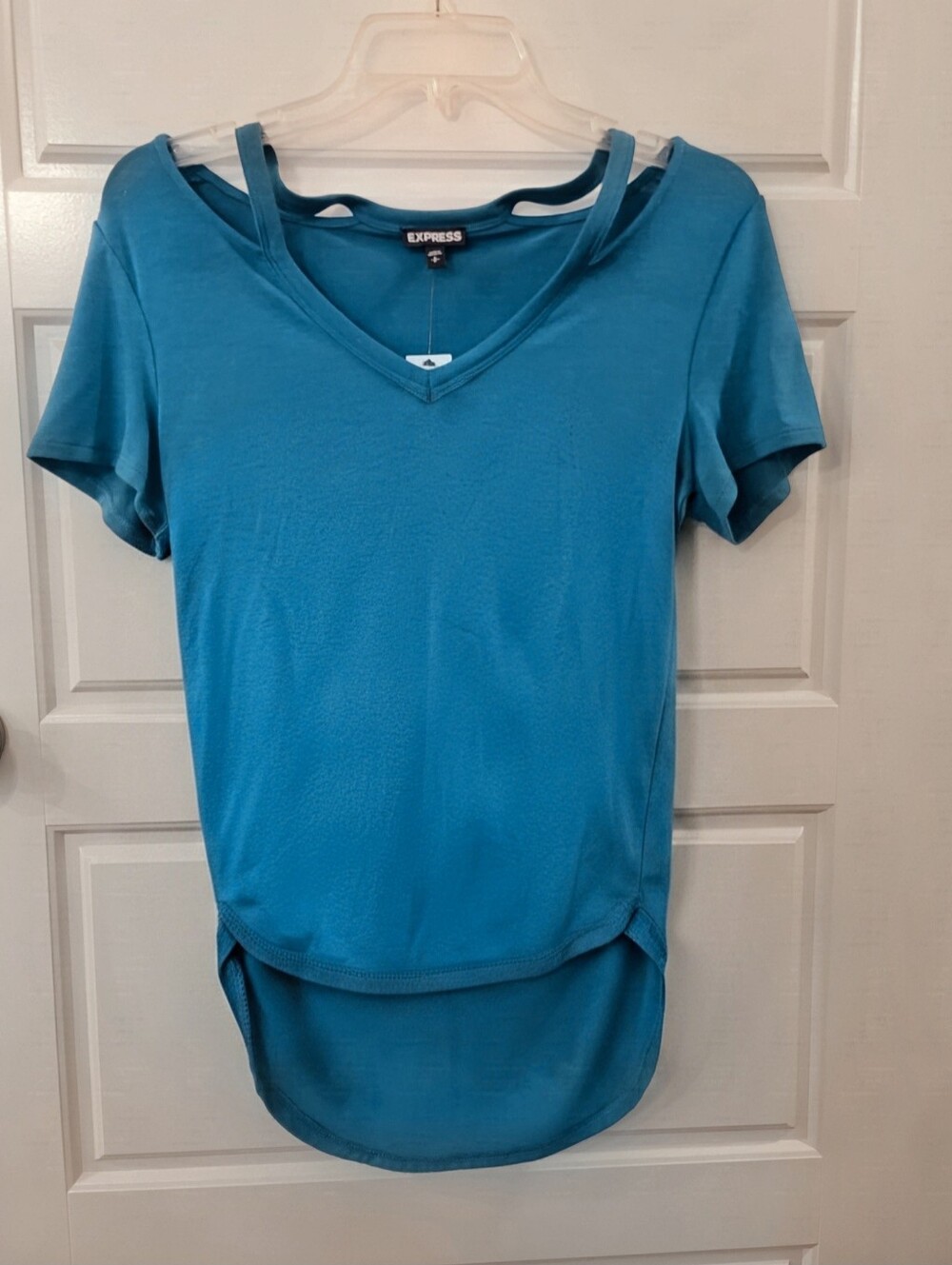 NWT Express Teal Cutout Strappy V-Neck Hi-Low Top Small - Picture 6 of 10